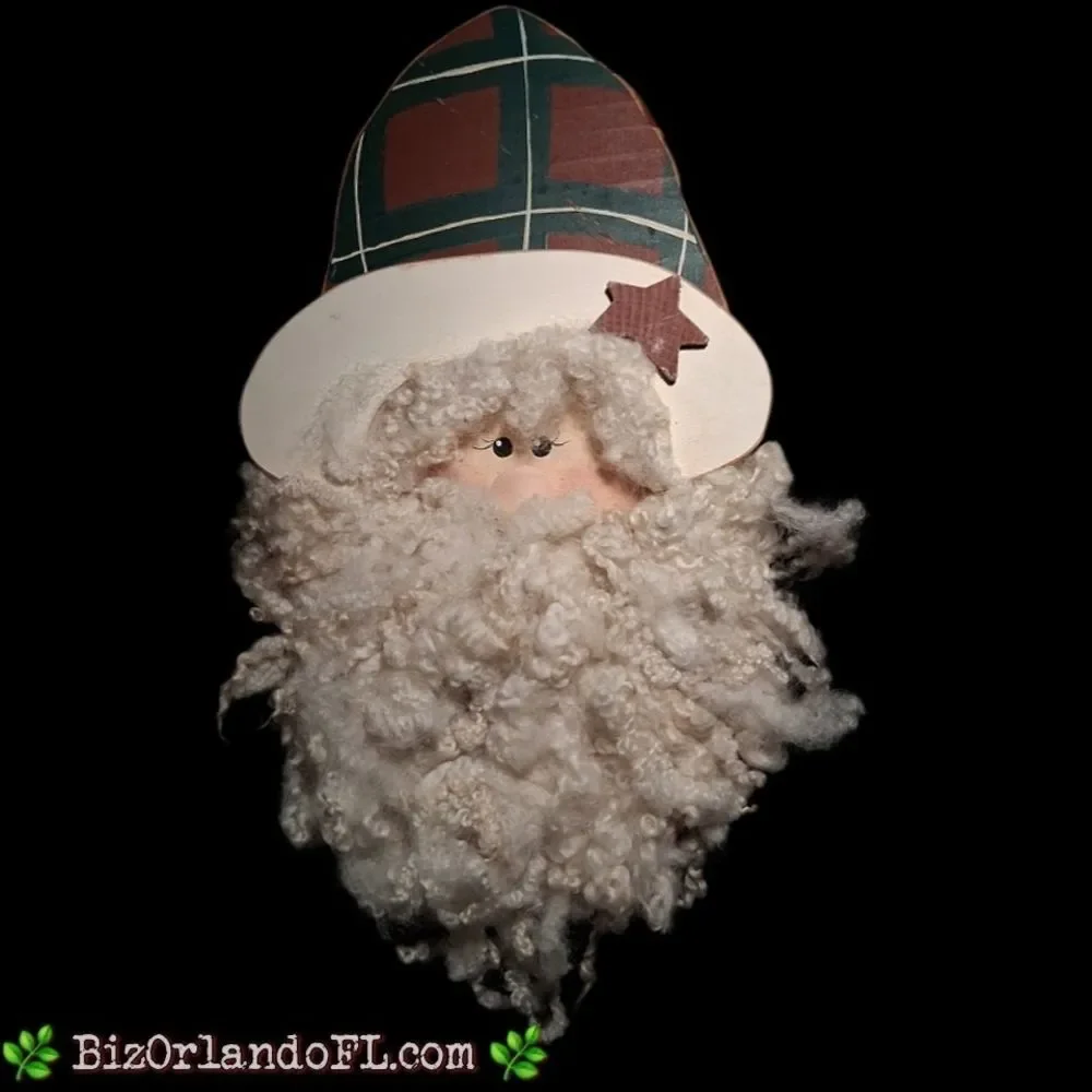 VINTAGE: Handcrafted Handpainted Wooden Santa Claus Mixed Media Wall Decor RARE